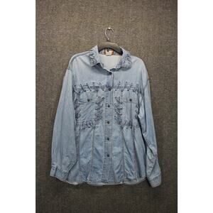 Seruchi Vintage 80's Denim Lace-Up Button Top Womens Size 2X Western